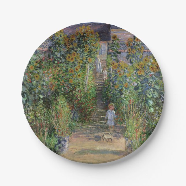 Monet Garden Vetheuil Impressionim Painting Paper Plates (Front)