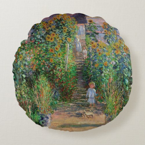 Monet Garden Vetheuil Impressionim Painting Round Pillow