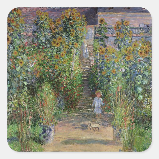 Monet Garden Vetheuil Impressionim Painting Square Sticker (Front)