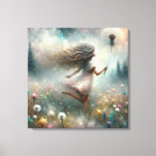 Monet Girl In Meadow With a Dandelion Canvas Print (Front)