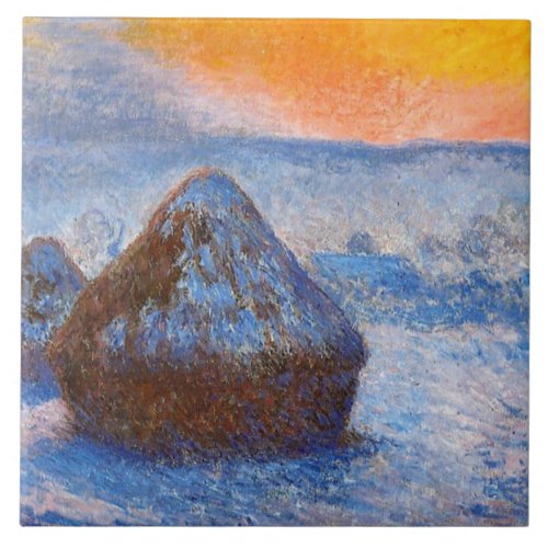 Monet _ Grainstacks at Sunset Snow Effect Ceramic Tile