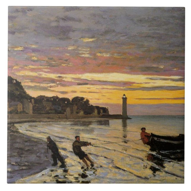 Monet - Hauling a Boat Ashore, fine art, Ceramic Tile (Front)