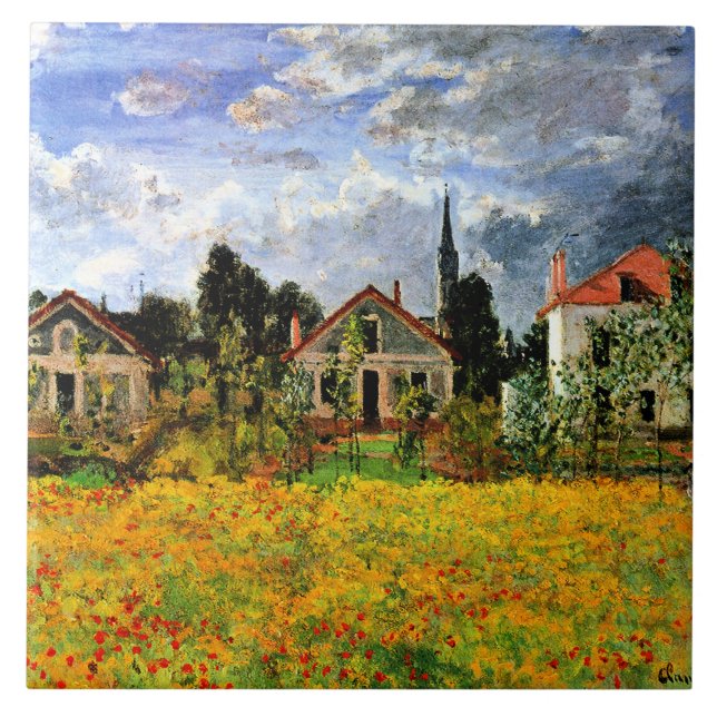 Monet - Houses at Argenteuil, famous artwork Ceramic Tile (Front)