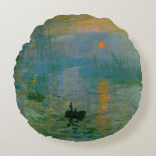 Monet Impression Sunrise Fine Art Round Pillow