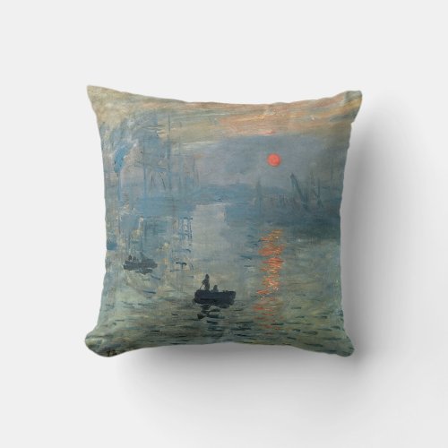 Monet Impression Sunrise Soleil Levant Painting Throw Pillow