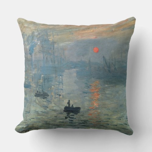 Monet Impression Sunrise Soleil Levant Painting Throw Pillow
