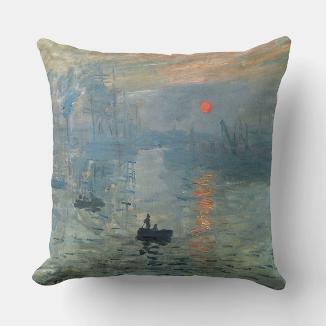 Monet Impression Sunrise Soleil Levant Painting Throw Pillow (Front)