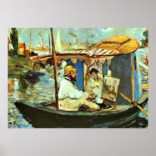 Monet in his Floating Studio Boat by Edouard Manet Poster