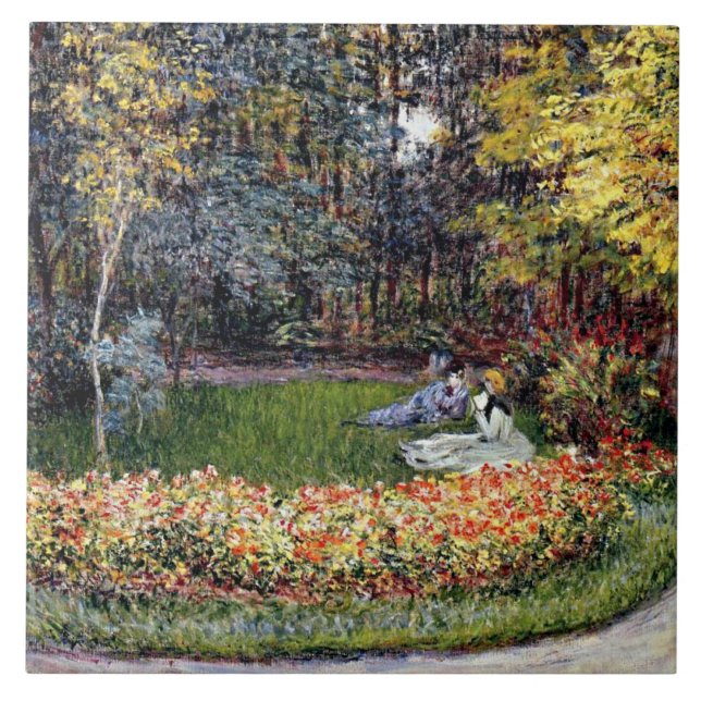 Monet - In the Garden, famous painting Ceramic Tile (Front)