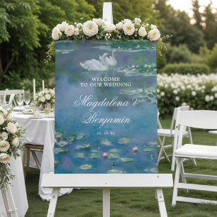 Monet Inspired Water Lilies Art Swans Pond Welcome Foam Board
