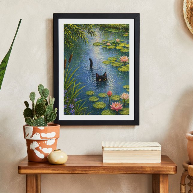 Monet Inspired Water Lily Cat Art Print (Creator Uploaded)