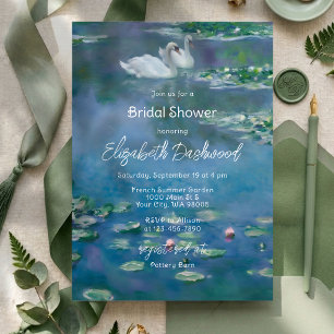 Monet Inspired Water Lily Swans Art Bridal Shower Invitation