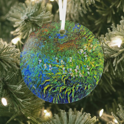 Monet _ Iris at the Sea Rose Pond famous painting Glass Ornament