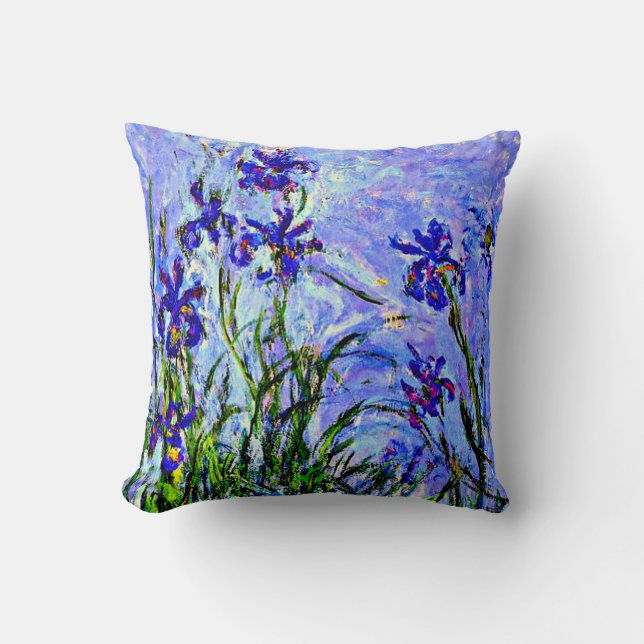 Monet - Lilac Irises, famous painting, Throw Pillow (Front)