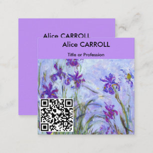 Monet - Lilac Irises / Iris Mauves - QR Code Square Business Card