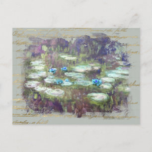 ** Monet Lily Pads Pond Old Gold Handwriting AR23 Postcard