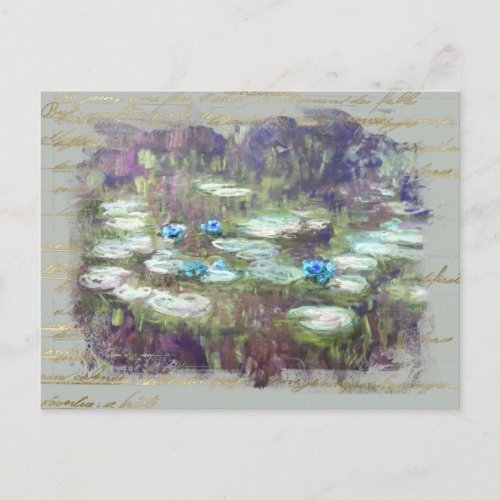  Monet Lily Pads Pond Old Gold Handwriting AR23  Postcard