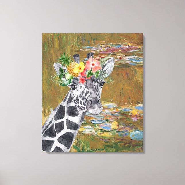 Monet Lily Pond and Giraffe Compilation Canvas Print (Front)