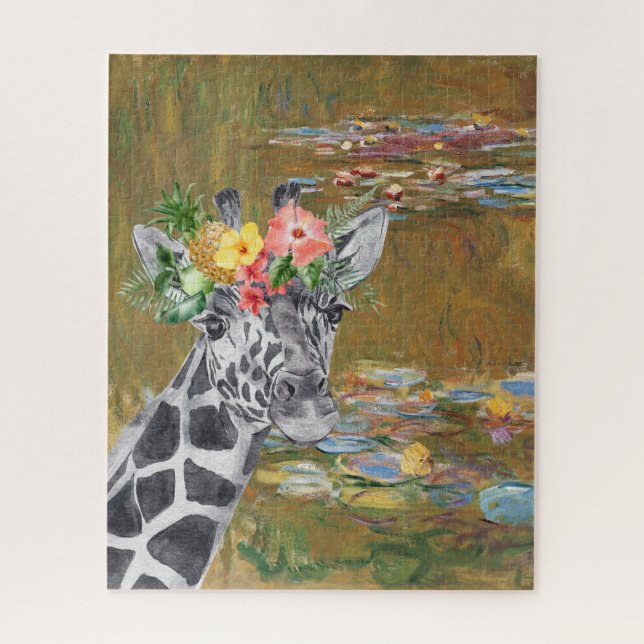 Monet Lily Pond and Giraffe Compilation  Jigsaw Puzzle (Vertical)