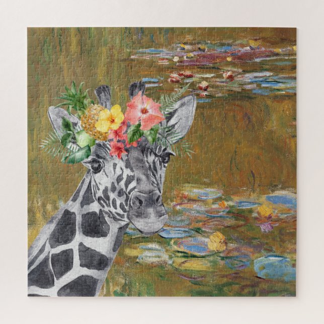 Monet Lily Pond and Giraffe Compilation Jigsaw Puzzle (Vertical)