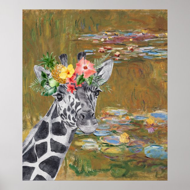 Monet Lily Pond and Giraffe Compilation Poster (Front)