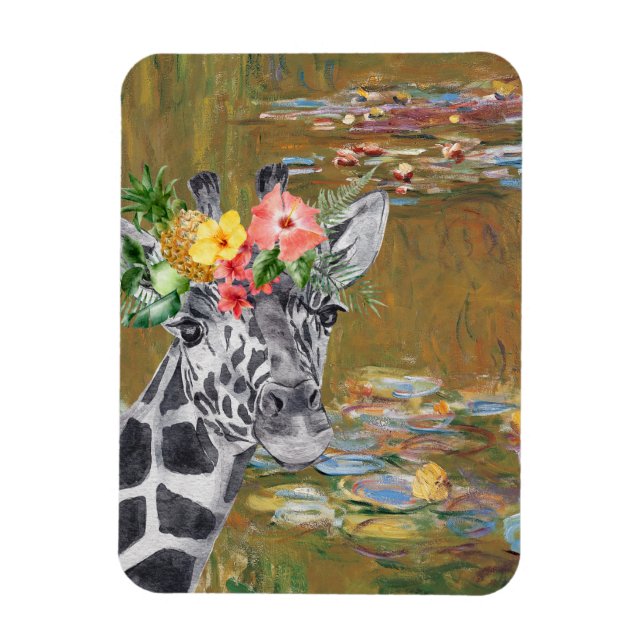 Monet Lily Pond and Giraffe Magnet (Vertical)