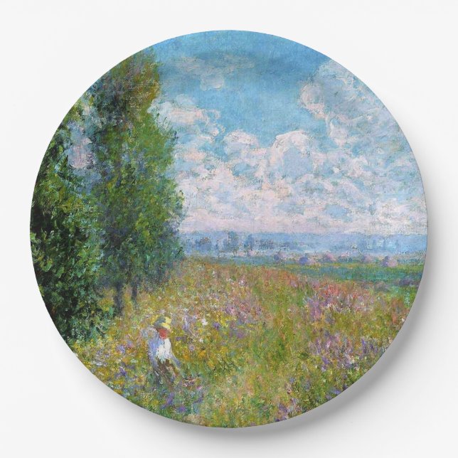 Monet - Meadow with Poplars Paper Plates (Front)