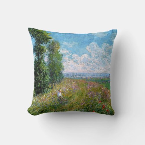 Monet _ Meadow with Poplars Throw Pillow