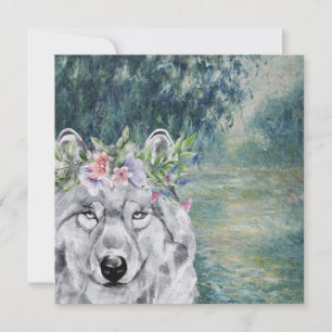 Monet Morning Seine and Gray Wolf Greeting Card