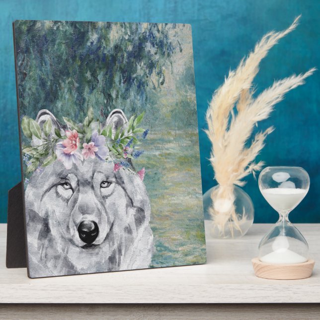 Monet Morning Seine and Gray Wolf Plaque (Side)
