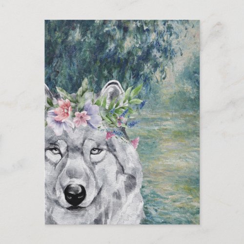 Monet Morning Seine and Gray Wolf Postcard