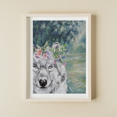 Monet Morning Seine and Gray Wolf Poster