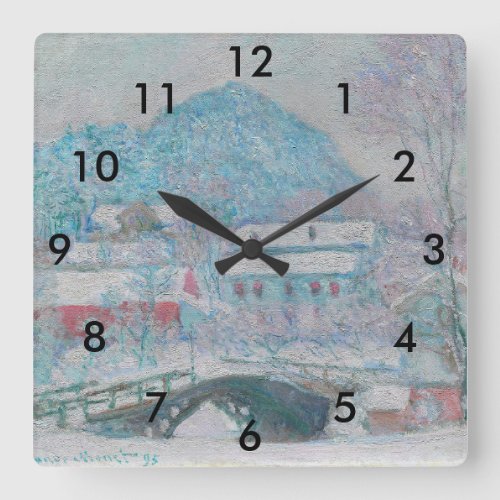Monet _ Norway Sandviken Village in the Snow Square Wall Clock