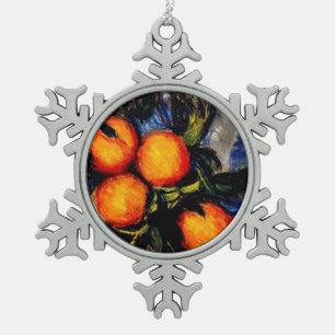 Monet - Orange Branch Bearing Fruit Snowflake Pewter Christmas Ornament