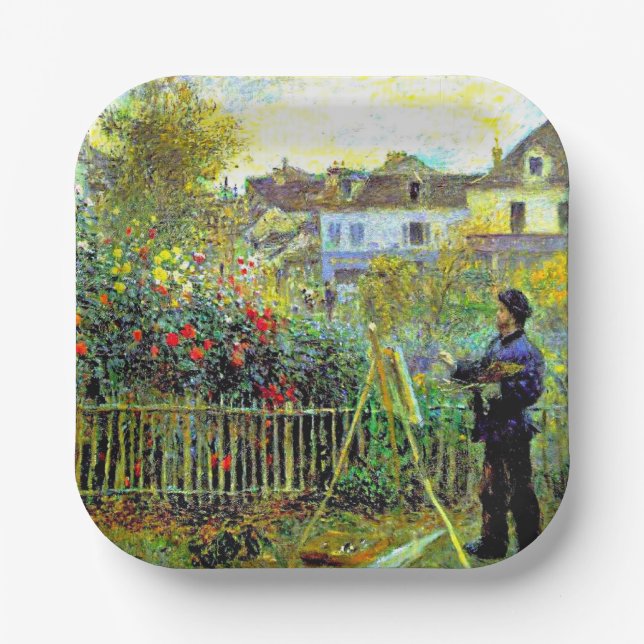 Monet Painting in his Garden at Argenteuil Paper Plates (Front)