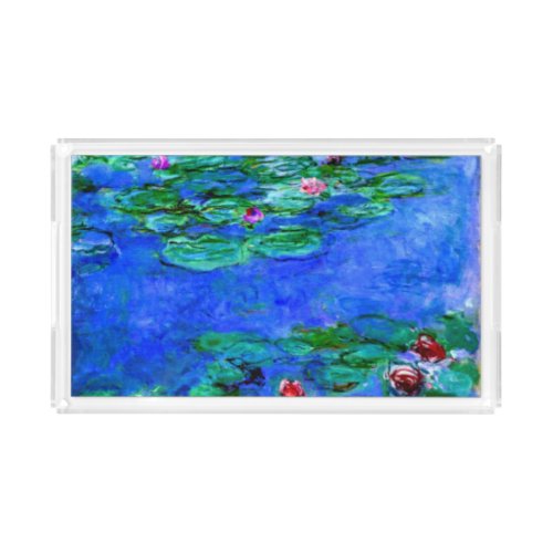 Monet painting Water Lilies red Acrylic Tray