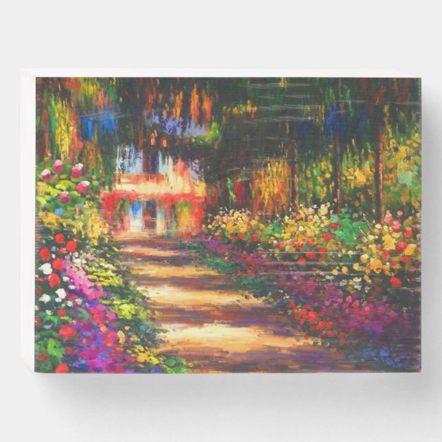 Monet Pathway in Monet's Garden at Giverny Wooden Box Sign (Front Horizontal)