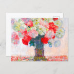 Monet Peonies Announcement Postcard<br><div class="desc">Postcard featuring Claude Monet’s flower painting. Beautiful red,  yellow,  and white peonies in a blue vase. A great Monet gift for fans of impressionism and French art.</div>