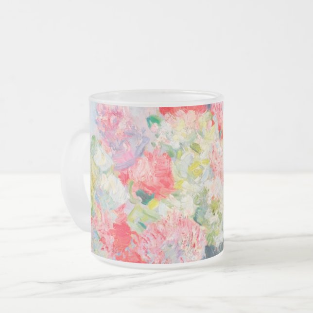 Monet Peonies Frosted Glass Coffee Mug (Front Left)