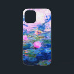 Monet Pink Water Lilies  iPhone 12 Mini Case<br><div class="desc">A Monet iPhone 12 Mini Case featuring beautiful pink water lilies floating in a calm blue pond with lily pads. A great Monet gift for fans of impressionism and French art. Serene nature impressionism with lovely flowers and scenic pond landscape.</div>