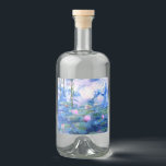 Monet Pink Water Lilies  Liquor Bottle Label<br><div class="desc">A Monet pink water lilies liquor label featuring beautiful pink water lilies floating in a calm blue pond with lily pads. A great Monet gift for fans of impressionism and French art. Serene nature impressionism with lovely flowers and scenic pond landscape.</div>