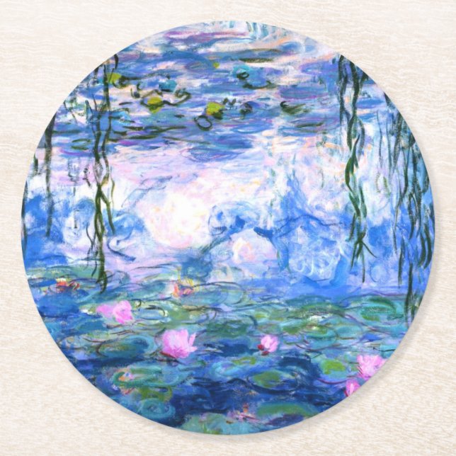  Monet Pink Water Lilies  Round Paper Coaster (Front)