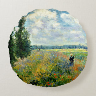 Monet - Poppy Field, Argenteuil Round Pillow