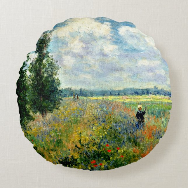 Monet - Poppy Field, Argenteuil Round Pillow (Front)
