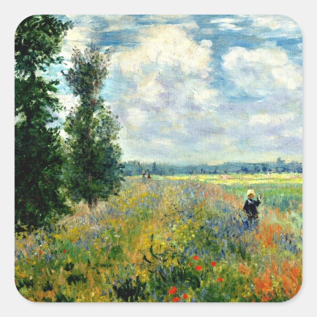 Monet - Poppy Field, Argenteuil, Square Sticker (Front)