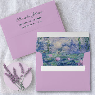 Monet Purple Floral Water Lilies Painting Elegant Envelope