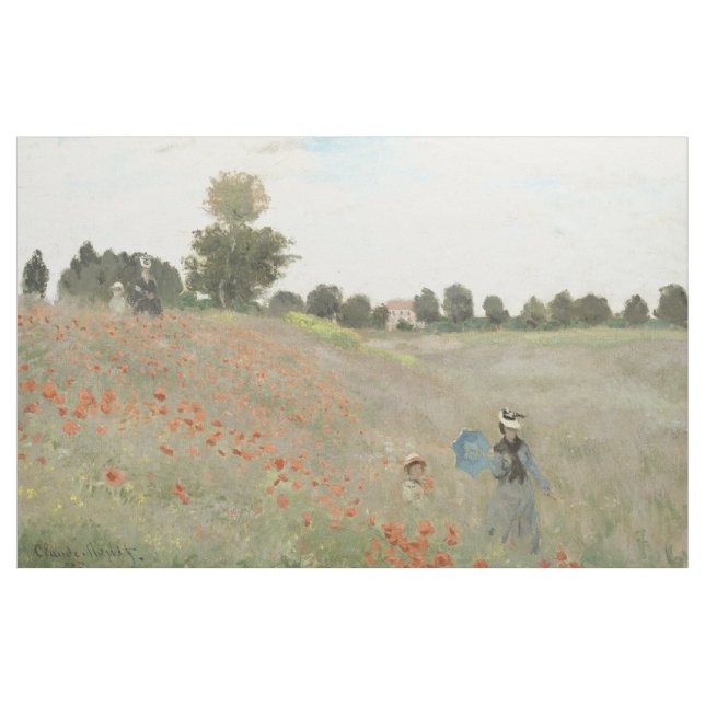 Monet Red Poppy Field Wildflower Flowers Fabric (Yard)