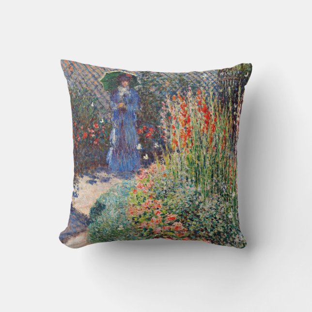 Monet - Rounded Flower Bed, famous painting, Throw Pillow (Front)
