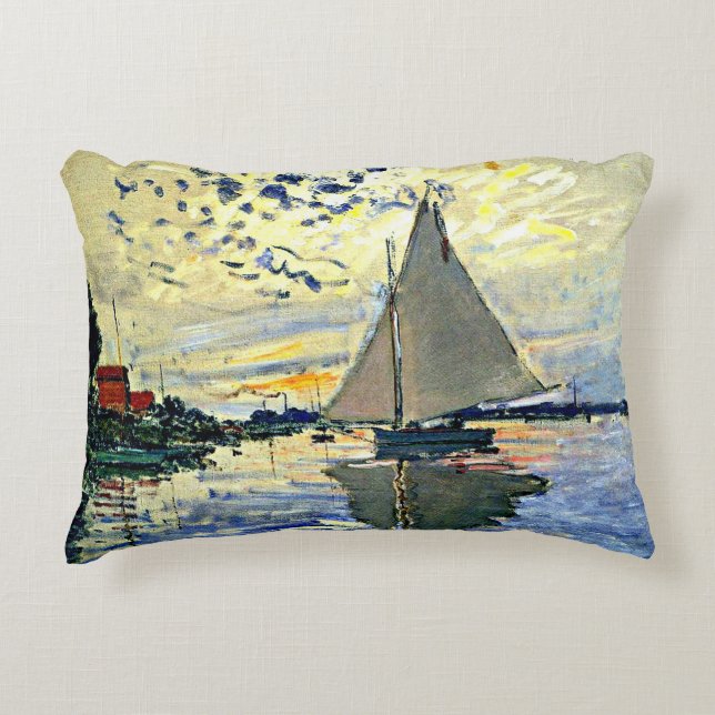 Monet - Sailboat at le Petit Gennevilliers Accent Pillow (Front)