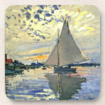 Monet - Sailboat at Le Petit-Gennevilliers Beverage Coaster<br><div class="desc">Claude Monet painting,  Sailboat at Le Petit-Gennevilliers,  famous fine art</div>